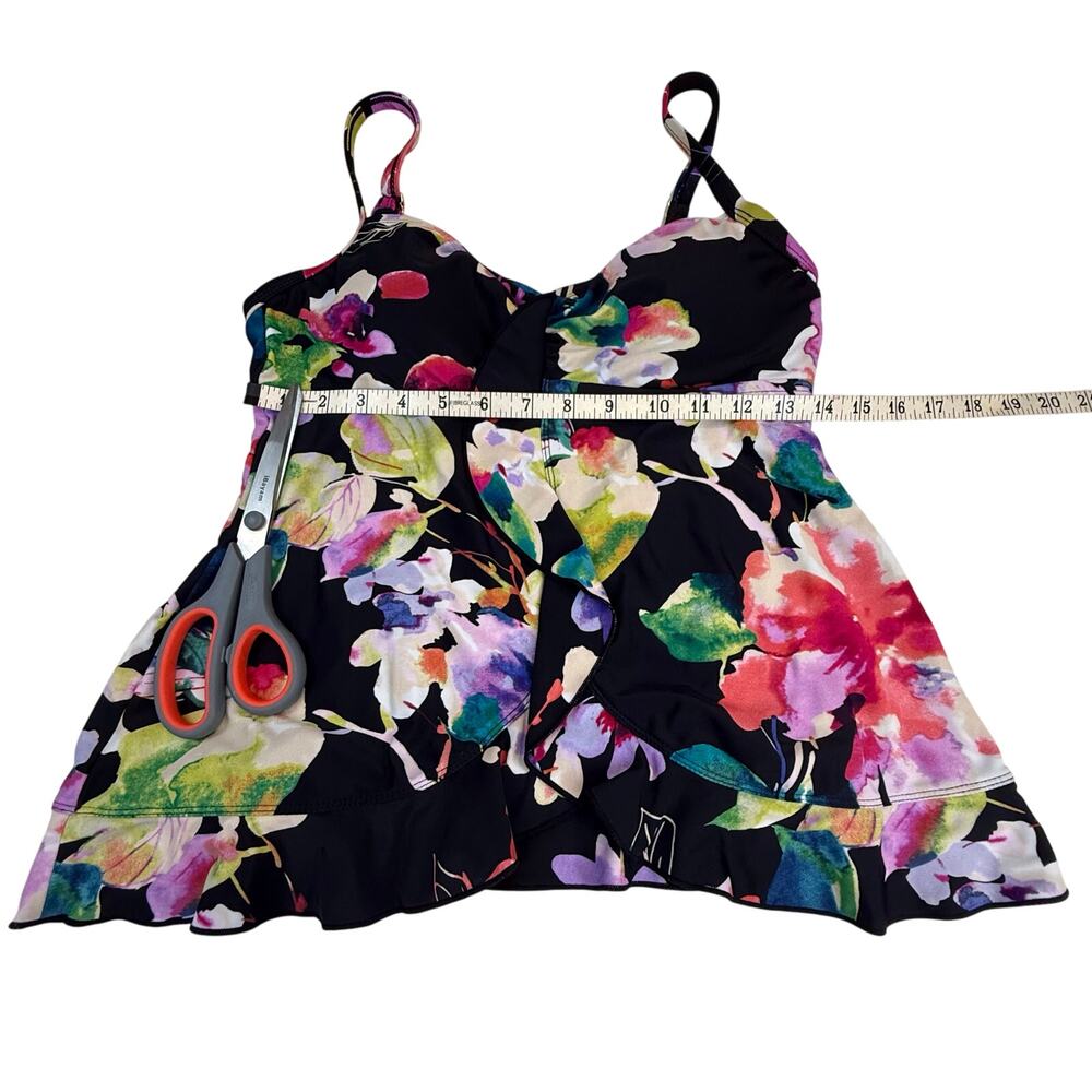 Maxine of Hollywood Black Tropical Floral Tankini Ruffled front and Hem - Picture 8 of 16